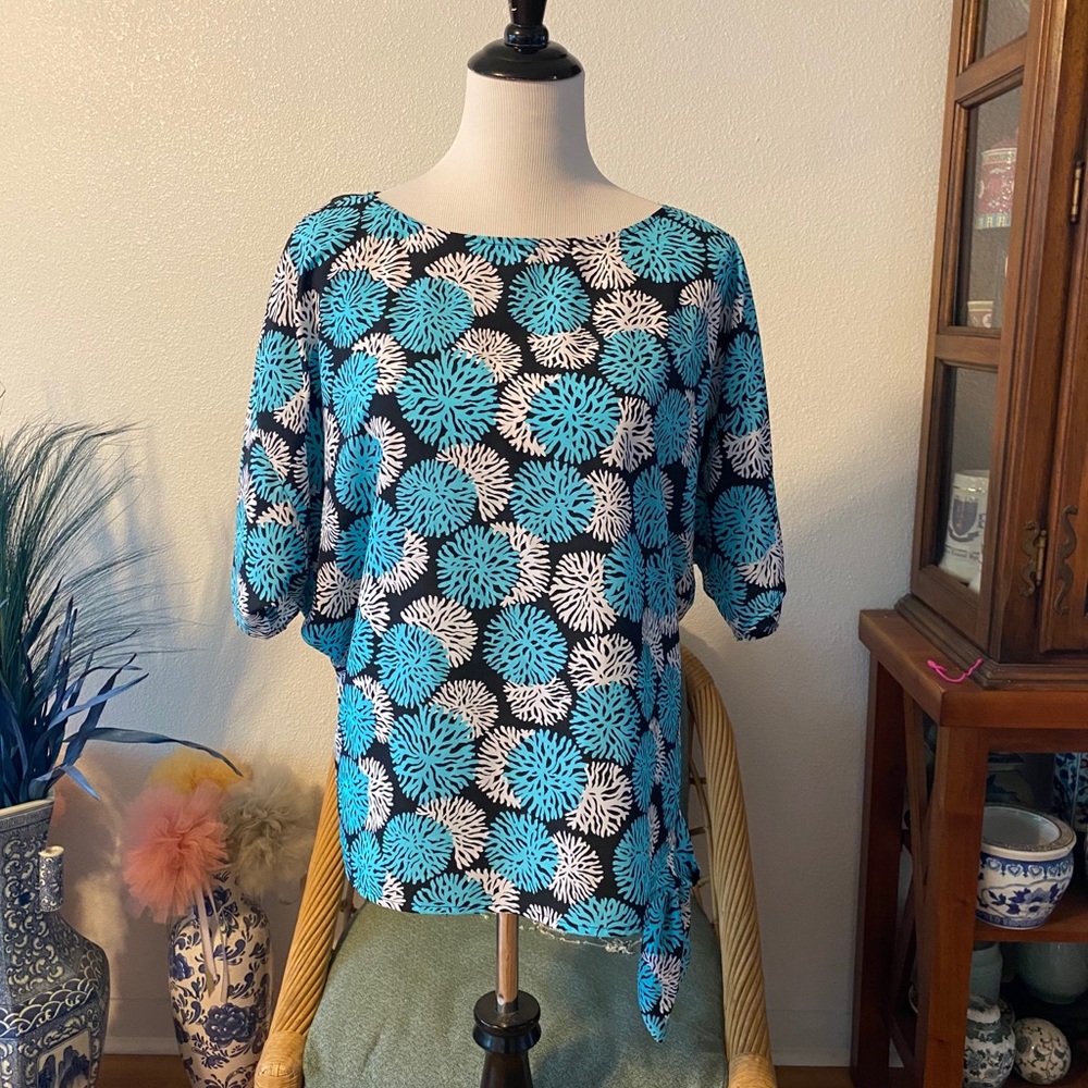 Michael Kors Teal & White Coral print Top